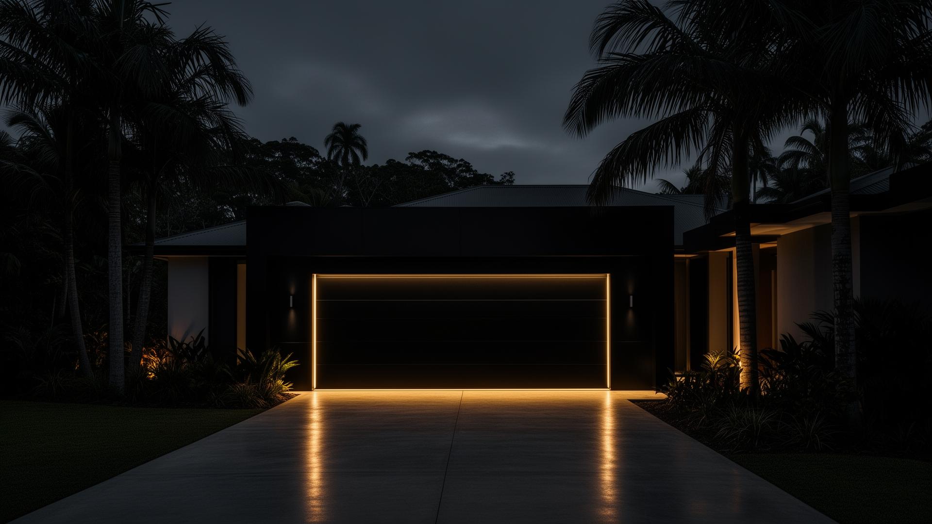 Luxury Cairns home with modern garage at twilight